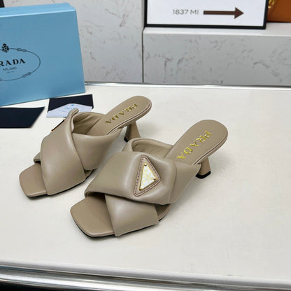 PRA CROSS MULE HEELS IN BEIGE CALFSKIN WITH PADDED STRAPS