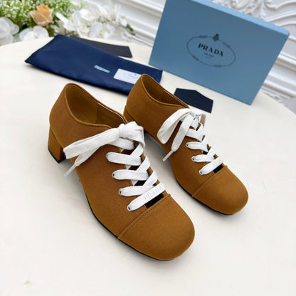 PRADA 25S MARY JANE SHOES 55 MM IN DARK CARAMEL BROWN CANVAS FABRIC