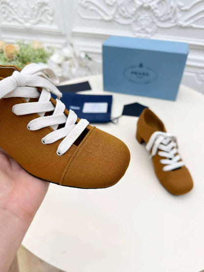 PRADA 25S MARY JANE SHOES 55 MM IN DARK CARAMEL BROWN CANVAS FABRIC