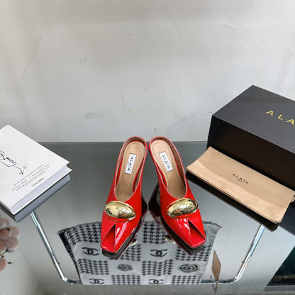 ALAIA AZZEDINE HIGH HEELS IN CHERRY RED CALFSKIN WITH GOLD HARDWARE