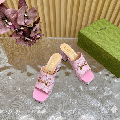 HORSEBIT SLIDE SANDAL IN PINK MONOGRAM CANVAS AND SHEEPSKIN LINING
