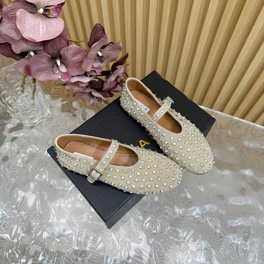 STRASS SUEDE BALLET FLATS WHITE