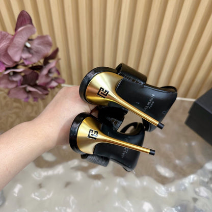 BALMAIN 25S MULES IN STRIPED LEATHER 95MM IN BLACK CALFSKIN