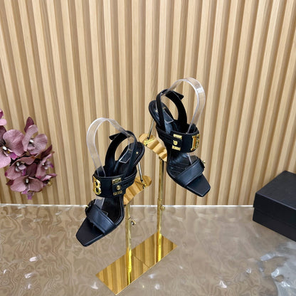 BALMAIN 25S RHINESTONE STILETTO SANDALS 95MM IN BLACK CALFSKIN