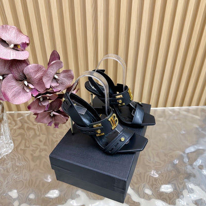 BALMAIN 25S RHINESTONE STILETTO SANDALS 95MM IN BLACK CALFSKIN