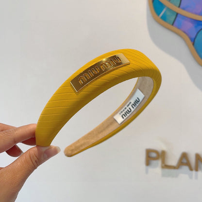 THICK HEADBAND IN YELLOW DIAGONAL LEATHER 425478