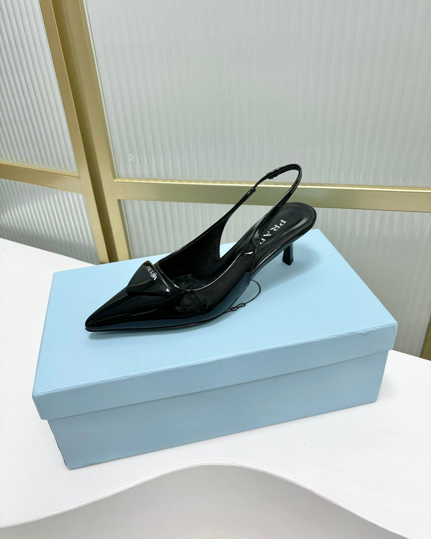 PRA PATENT LEATHER SLINGBACK PUMPS 50 BLACK