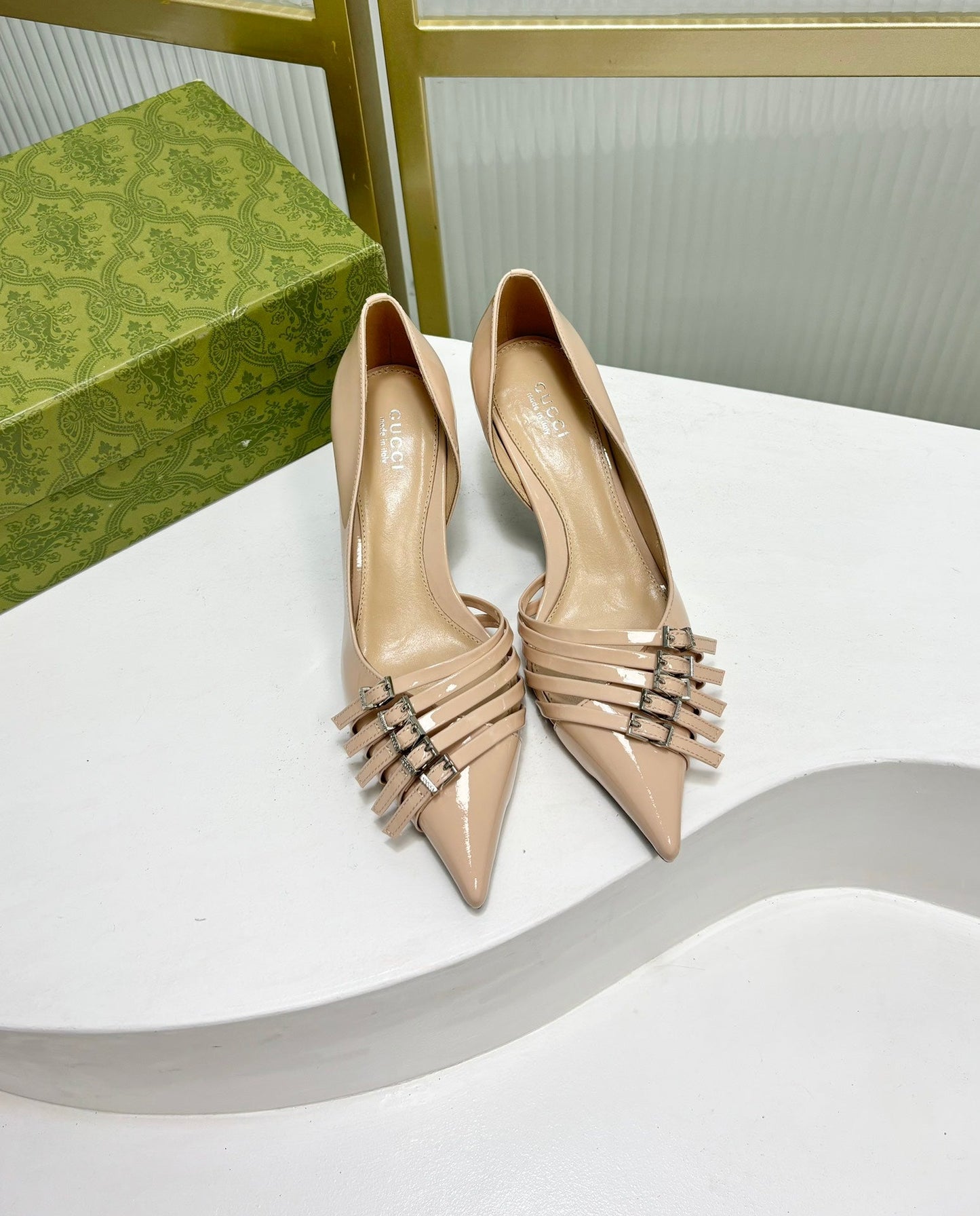 HIGH PUMP 6 CM IN TAN BEIGE CALFSKIN