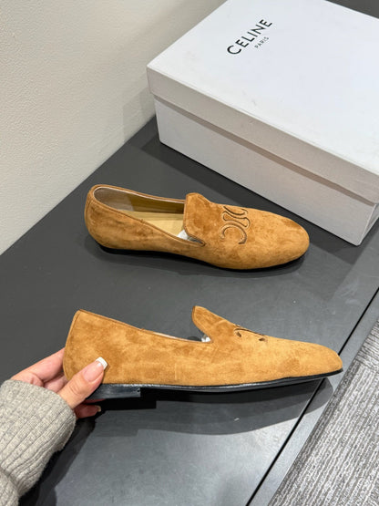 LOAFERS IN PEANUT BROWN SUEDE EMBROIDERED LOGO