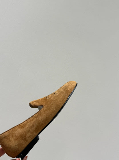 LOAFERS IN PEANUT BROWN SUEDE EMBROIDERED LOGO