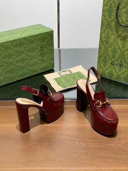 GG WOMEN'S HORSEBIT PLATFORM LOAFER SLINGBACK IN  ROSSO ANCORA RED CALFSKIN