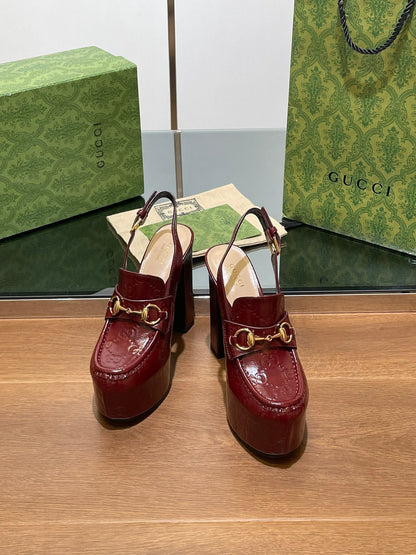 GG WOMEN'S HORSEBIT PLATFORM LOAFER SLINGBACK IN  ROSSO ANCORA RED CALFSKIN