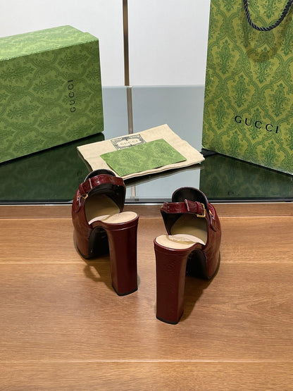 GG WOMEN'S HORSEBIT PLATFORM LOAFER SLINGBACK IN  ROSSO ANCORA RED CALFSKIN