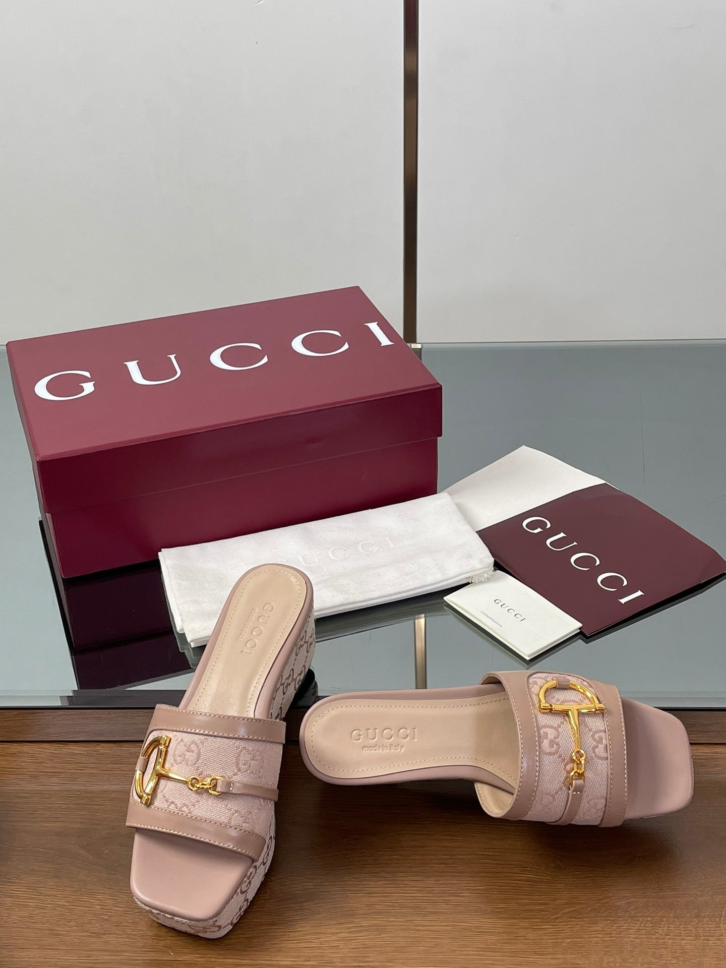 HIGH 6.3 CM WEDGE SANDALS IN DUSTY PINK CALFSKIN AND FABRIC