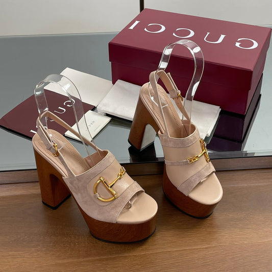 HIGH HEEL SANDALS 13 CM IN BEIGE CALFSKIN MIX SUEDUE GOLD HARDWARE