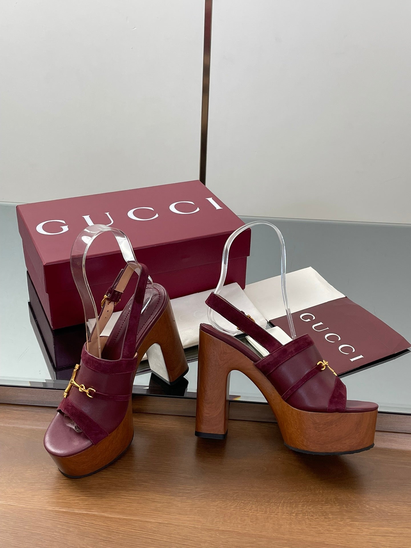 HIGH HEEL SANDALS 13 CM IN DARK RED CALFSKIN MIX SUEDUE GOLD HARDWARE