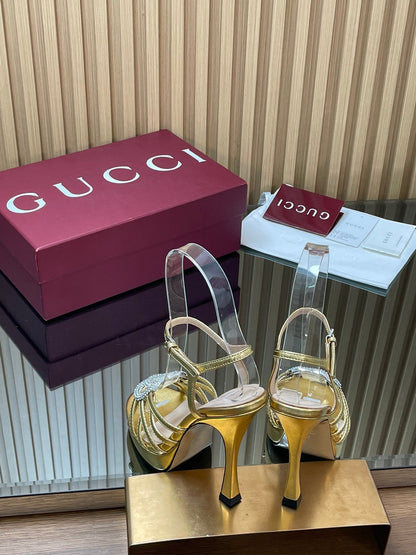 GUCCI 26S HIGH-HEELED SANDALS 125 MM IN GOLD CALFSKIN