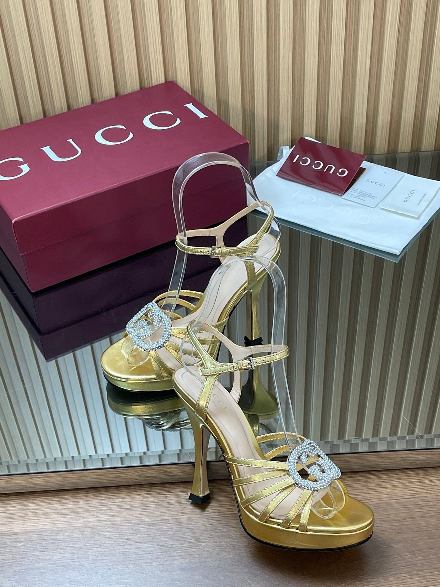 GUCCI 26S HIGH-HEELED SANDALS 125 MM IN GOLD CALFSKIN