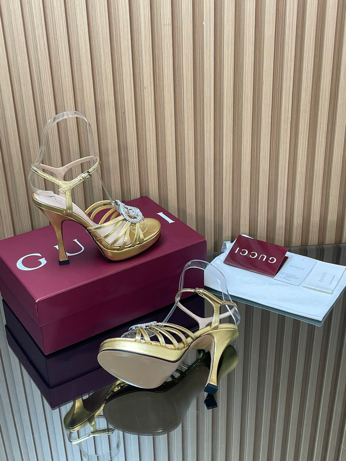 GUCCI 26S HIGH-HEELED SANDALS 125 MM IN GOLD CALFSKIN