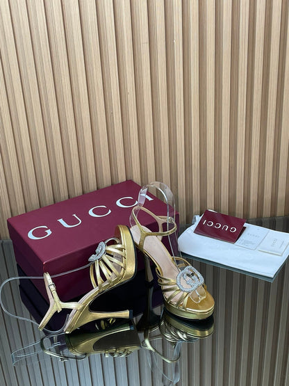 GUCCI 26S HIGH-HEELED SANDALS 125 MM IN GOLD CALFSKIN