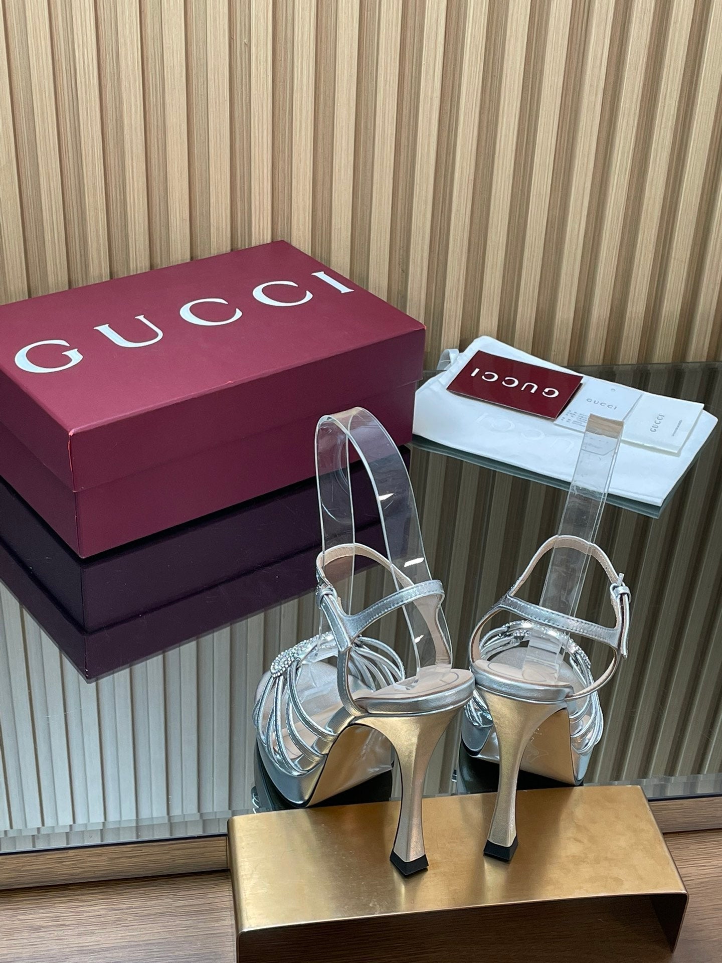 GUCCI 26S HIGH-HEELED SANDALS 125 MM IN SILVER CALFSKIN