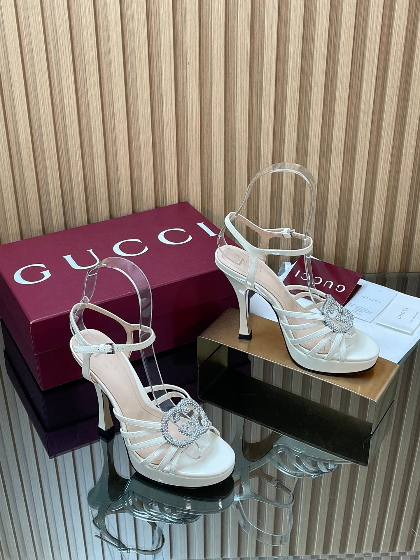 GUCCI 26S HIGH-HEELED SANDALS 125 MM IN WHITE CALFSKIN