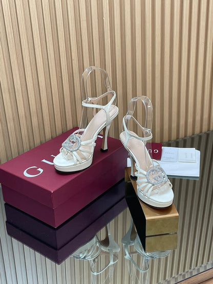 GUCCI 26S HIGH-HEELED SANDALS 125 MM IN WHITE CALFSKIN