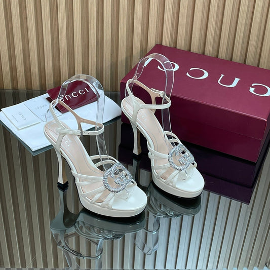 GUCCI 26S HIGH-HEELED SANDALS 125 MM IN WHITE CALFSKIN