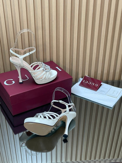 GUCCI 26S HIGH-HEELED SANDALS 125 MM IN WHITE CALFSKIN