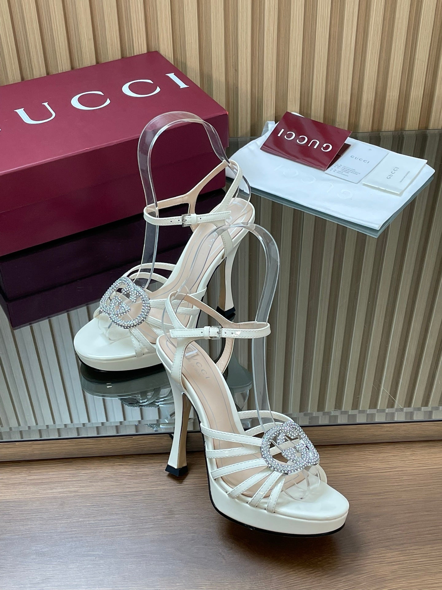 GUCCI 26S HIGH-HEELED SANDALS 125 MM IN WHITE CALFSKIN
