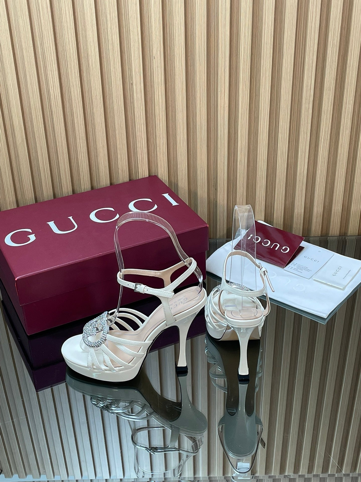 GUCCI 26S HIGH-HEELED SANDALS 125 MM IN WHITE CALFSKIN