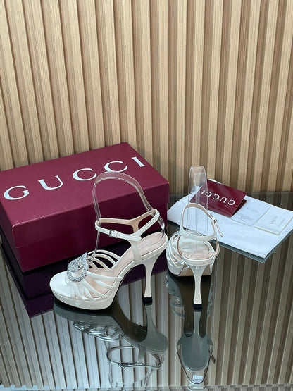 GUCCI 26S HIGH-HEELED SANDALS 125 MM IN WHITE CALFSKIN