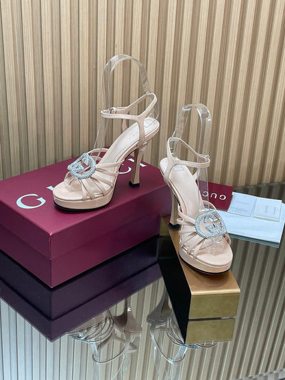 GUCCI 26S HIGH-HEELED SANDALS 125 MM IN BEIGE CALFSKIN