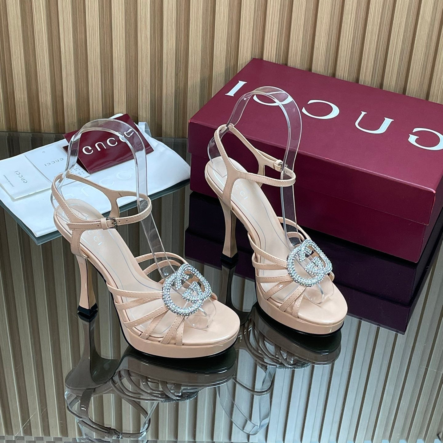 GUCCI 26S HIGH-HEELED SANDALS 125 MM IN BEIGE CALFSKIN