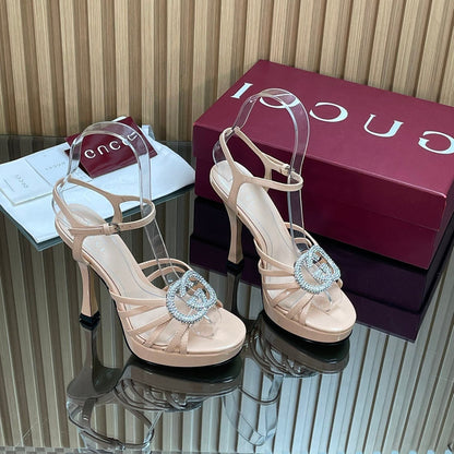 GUCCI 26S HIGH-HEELED SANDALS 125 MM IN BEIGE CALFSKIN