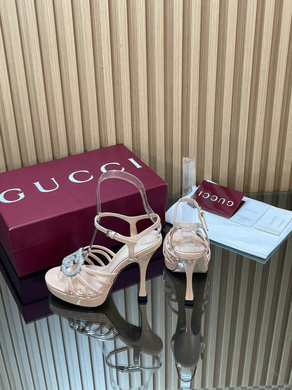 GUCCI 26S HIGH-HEELED SANDALS 125 MM IN BEIGE CALFSKIN