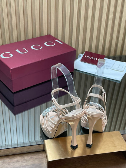 GUCCI 26S HIGH-HEELED SANDALS 125 MM IN BEIGE CALFSKIN