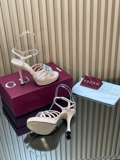 GUCCI 26S HIGH-HEELED SANDALS 125 MM IN BEIGE CALFSKIN