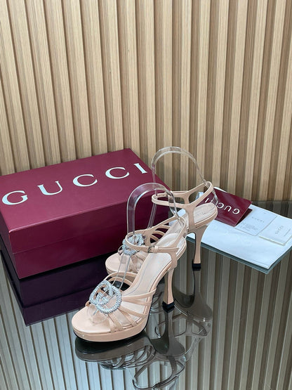 GUCCI 26S HIGH-HEELED SANDALS 125 MM IN BEIGE CALFSKIN