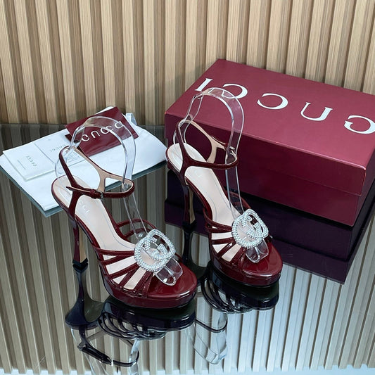 GUCCI 26S HIGH-HEELED SANDALS 125 MM IN DARK RED CALFSKIN