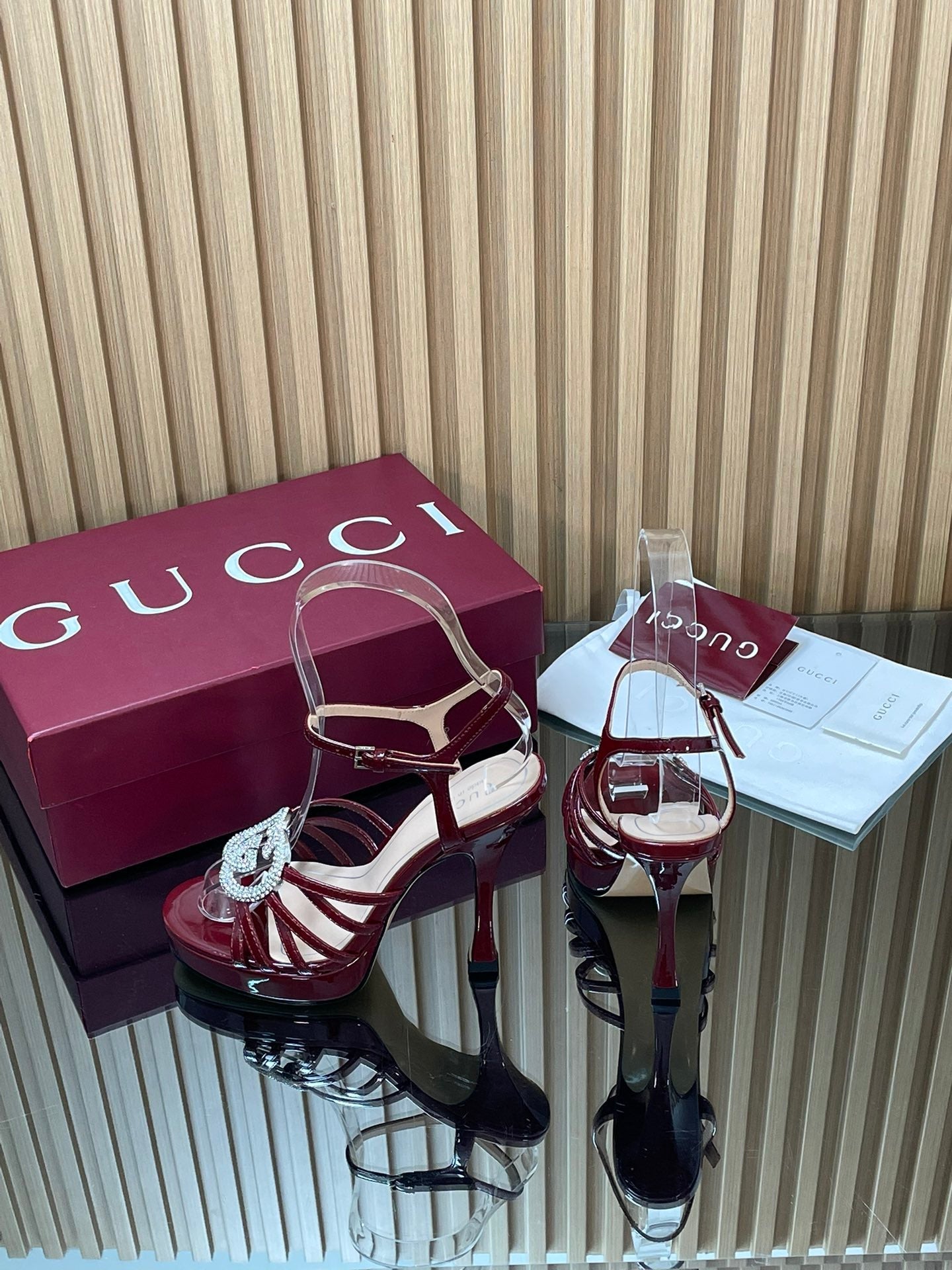 GUCCI 26S HIGH-HEELED SANDALS 125 MM IN DARK RED CALFSKIN