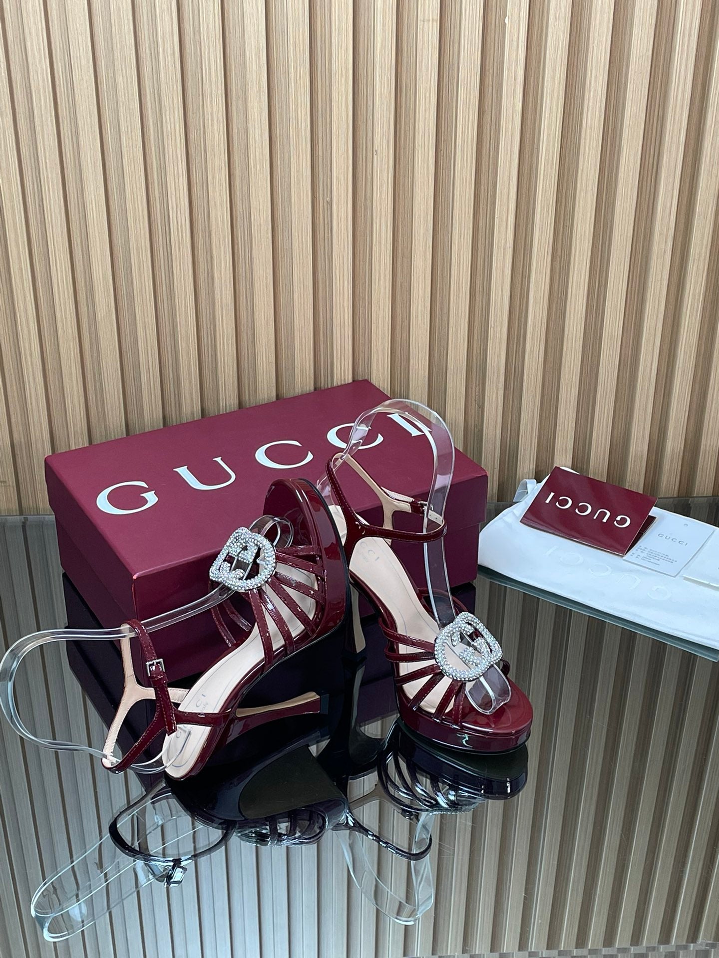GUCCI 26S HIGH-HEELED SANDALS 125 MM IN DARK RED CALFSKIN