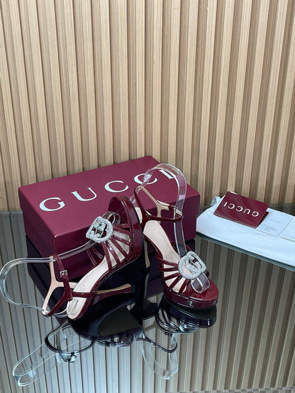 GUCCI 26S HIGH-HEELED SANDALS 125 MM IN DARK RED CALFSKIN