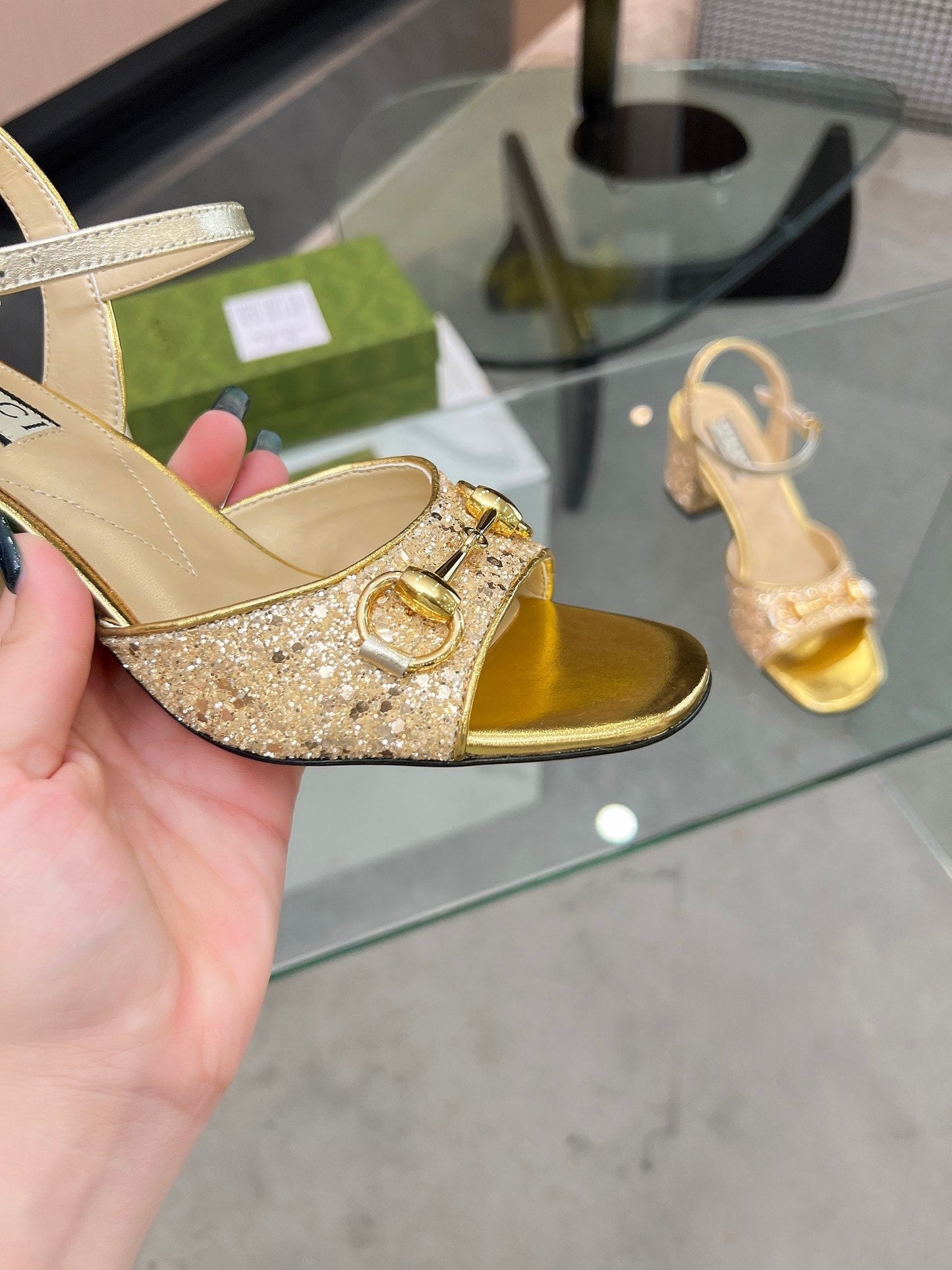 GG HIGH HEELS SANDALS 60 IN SHINY GOLD LAMBSKIN