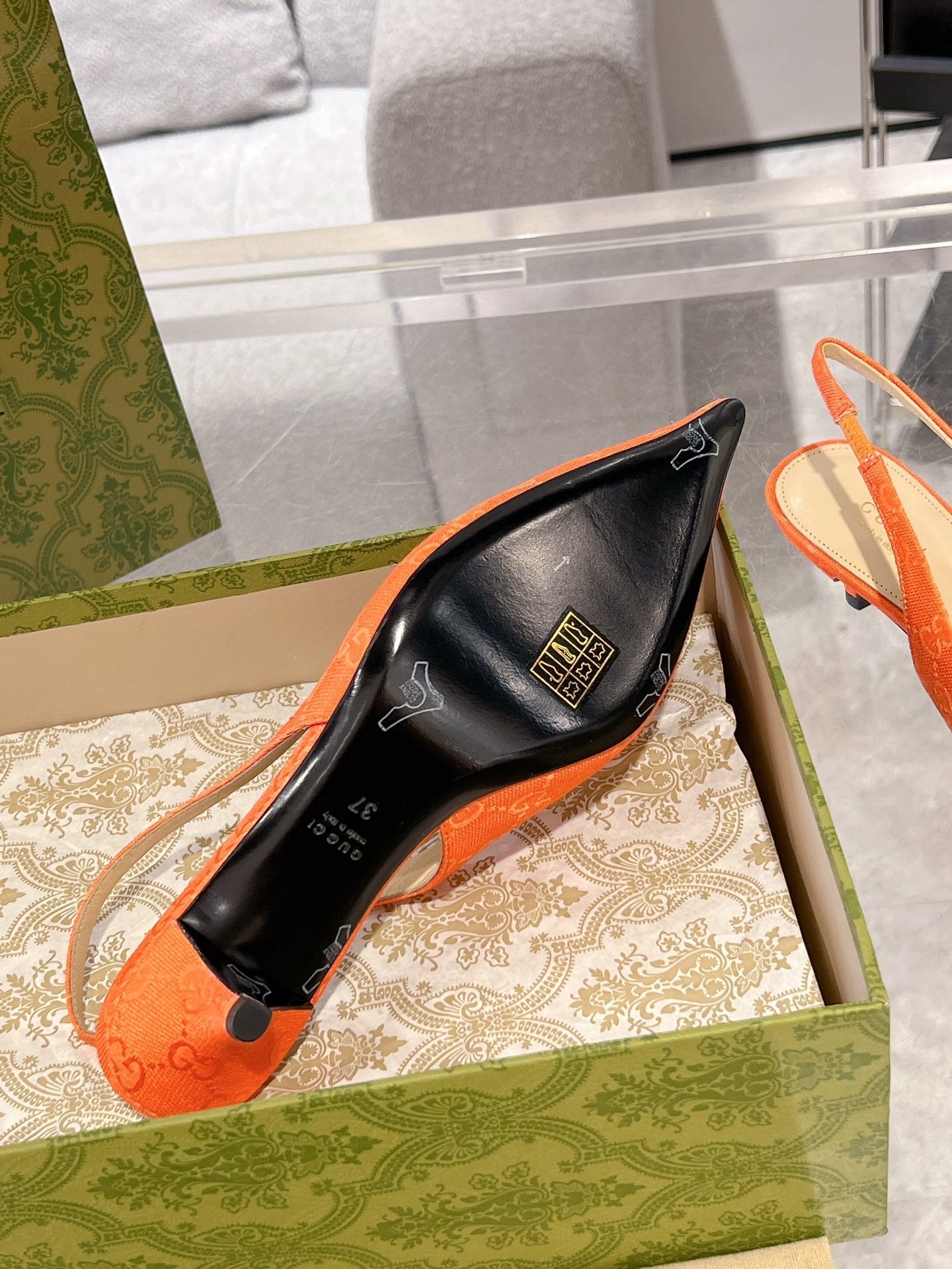 GG MID-HEELED SLINGBACK 4.5 CM IN ORANGE CANVAS