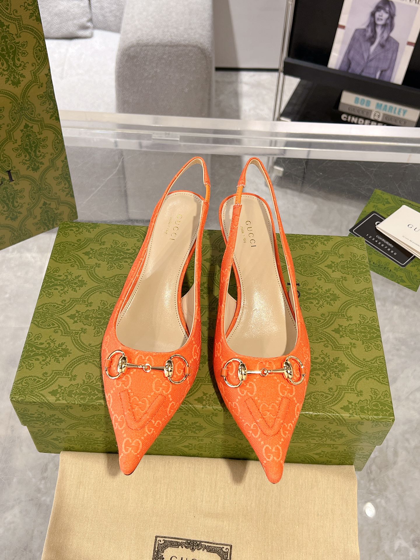 GG MID-HEELED SLINGBACK 4.5 CM IN ORANGE CANVAS