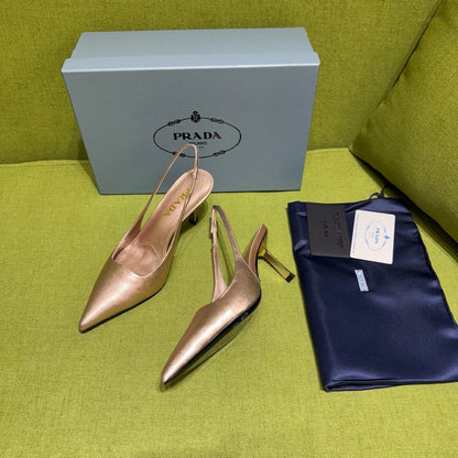 PRADA 25S SLINGBACK HIGH HEELS 75 MM IN ROSE GOLD SHEEPSKIN