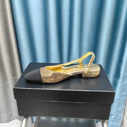 SLINGBACKS IN GLITTER GOLDEN LAMBSKIN