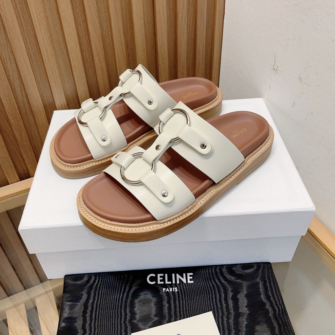 DAD SANDALS WHITE BROWN CALFSKIN