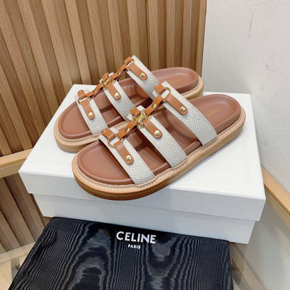 TIPPI SLIDE IN CANVAS & CALFSKIN NATURAL WHITE / TAN